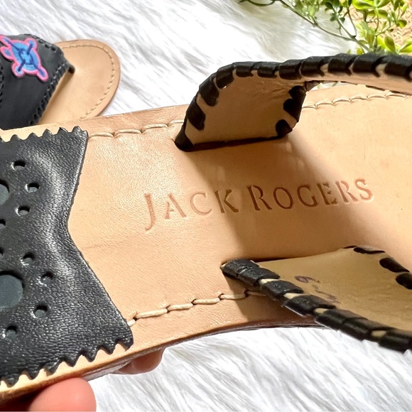 Jack Rogers Kennedy Leather Embroidered Icon Sandals Blue Women's Size 6 - Picture 5 of 6